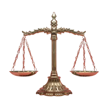 a golden balance scale on a white background