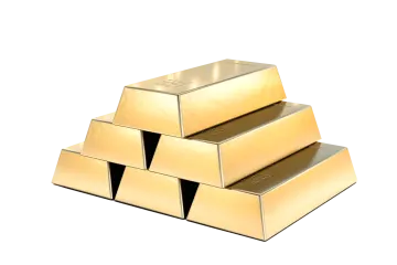 a stack of gold bars on a white background