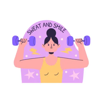 a woman holding two dumbs with the words sweat and she
