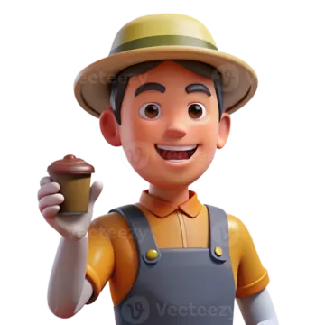 a cartoon character holding a cup of coffee