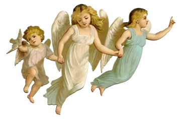 three angels flying in the air