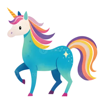 a cartoon unicorn with colorful manes