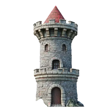 a small tower with a red roof on top