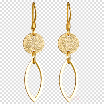 a pair of gold earrings on a transparent background