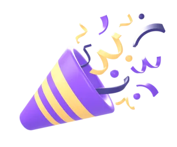 a purple and yellow party hat with streamers