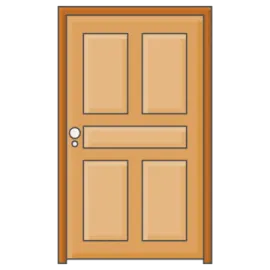 a wooden door with two glass panels