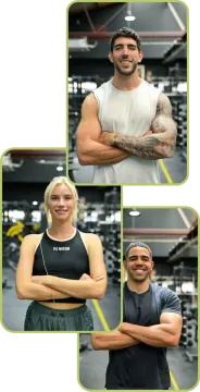 a man and woman posing in a gym