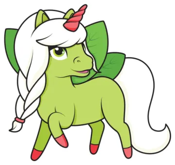 a green pony with a leaf on its back