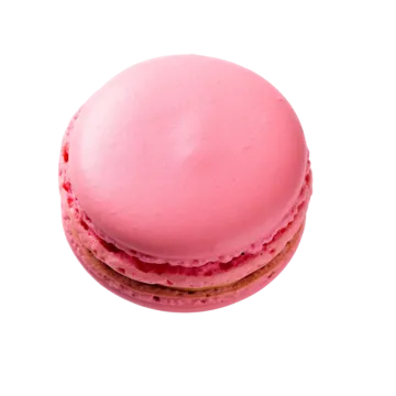 a pink macaron on a white background