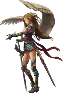 a woman with wings and a sword in her hand