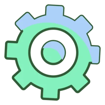 a green and blue gear wheel