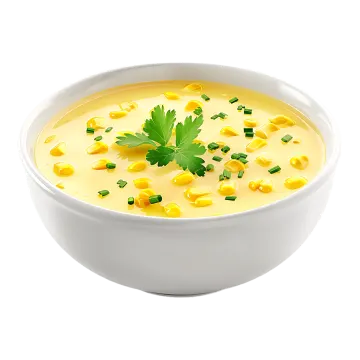 a bowl of soup with corn and parise