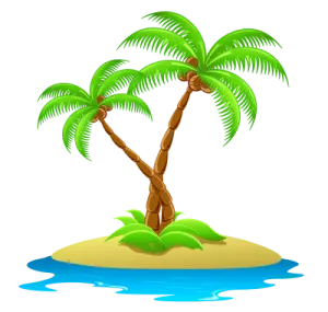 a small island with two palm trees