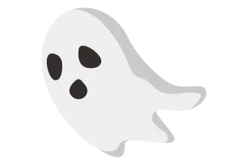 a white ghost with black eyes