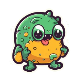 a green and yellow cartoon character sticker