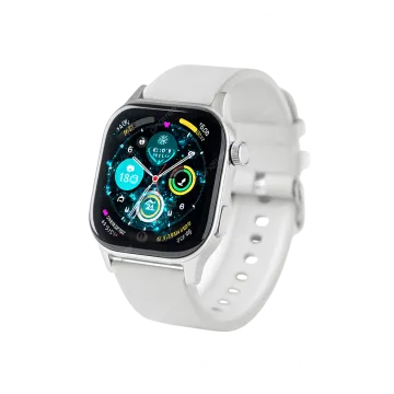 a white apple watch with a silver band