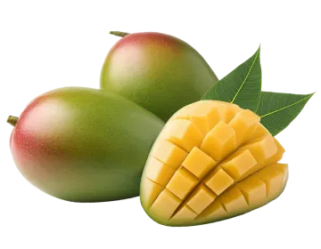 two mangos and one cut in half