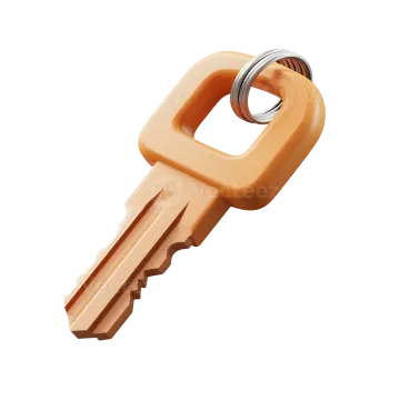 an orange key on a white background