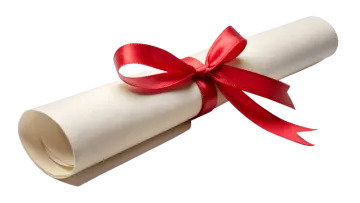 a diploma with a red ribbon tied around it