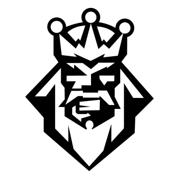 a black and white image of a lion with a crown