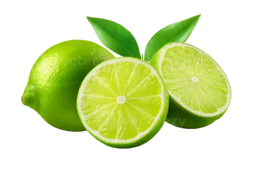 two limes with leaves on white background