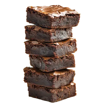 a stack of brownies with chocolate frosting on top
