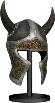 a viking helmet on a stand