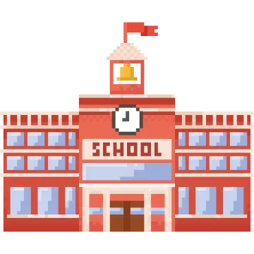 an illustration of a building with a clock on top