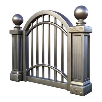 a metal gate with two balls on top