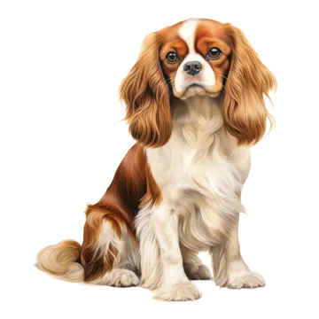 a brown and white dog sitting on a white background