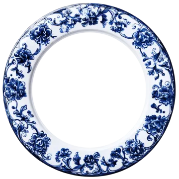 a blue and white plate with flowers on it