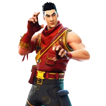 a man in a red shirt and black pants