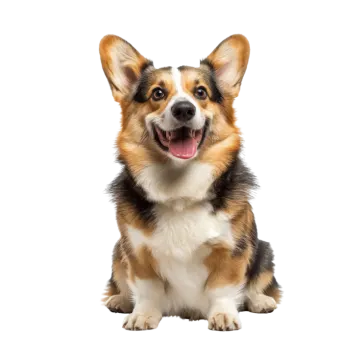 a brown and white dog with its tongue out