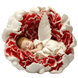 a baby sleeping in a red and white flower