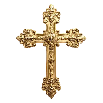 a gold cross on white background