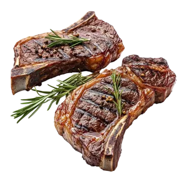 two steaks with rosemary on a white background