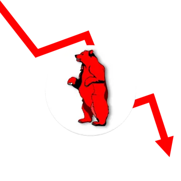 a bear is standing in front of a red arrow