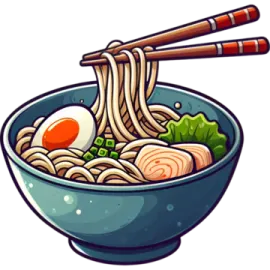 a bowl of noodles with chops and vegetables