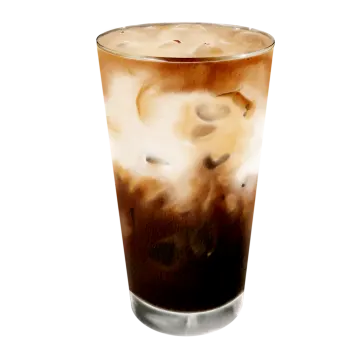 a glass of iced coffee on a white background
