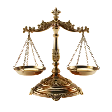 a golden balance scale on a white background
