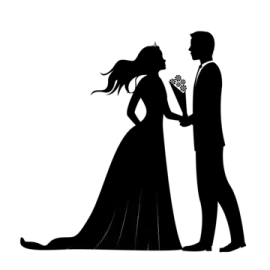 a silhouette of a bride and groom holding hands