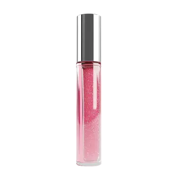 a bottle of pink glitter on a white background