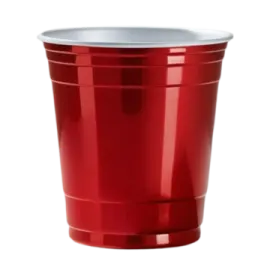 a red plastic cup on a white background
