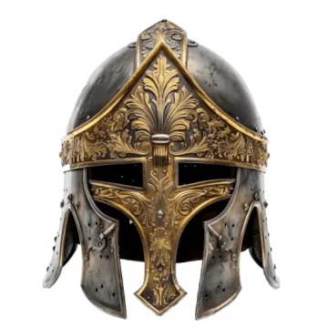 a gold and silver helmet
