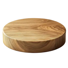 a round wooden cutting board on a white background
