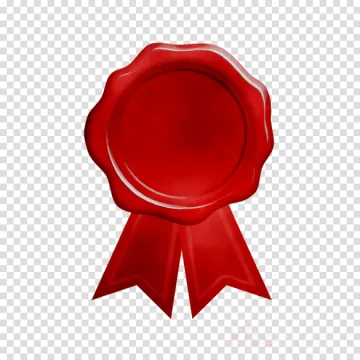 a red award seal with a white background