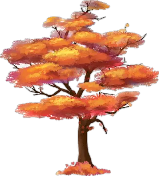 a painting of a tree with orange leaves