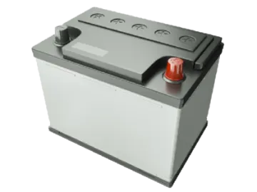 a car battery with an orange button