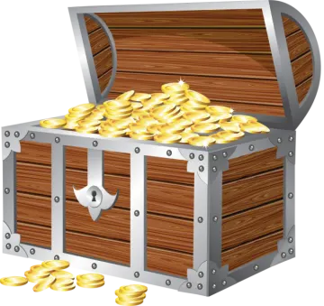 a wooden chest filled with gold coins