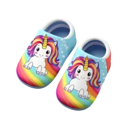a pair of children's unicorn slippers